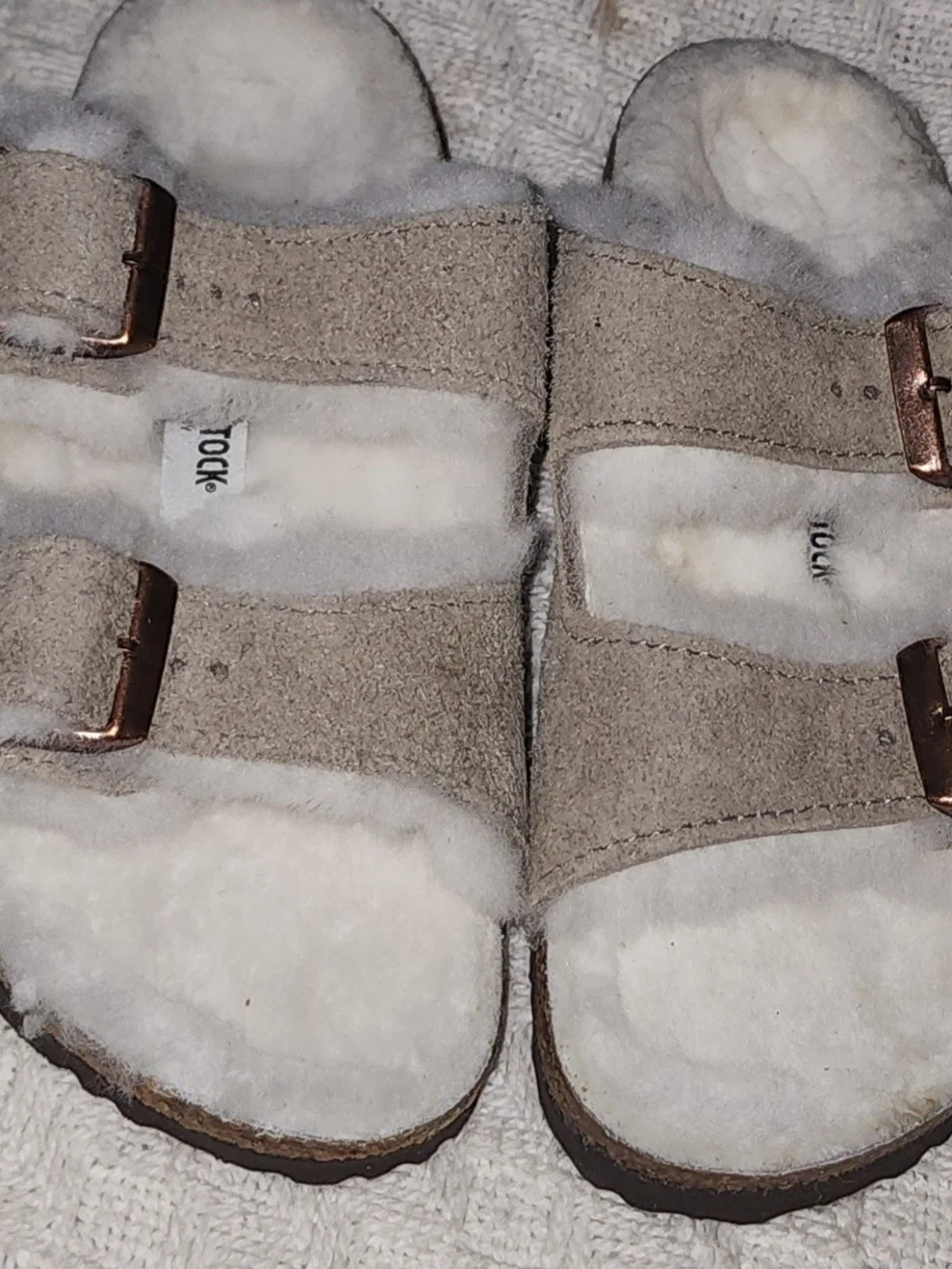 Birkenstock Kids Suede Shearling Sandals in Light Gray Sz 12-12.5